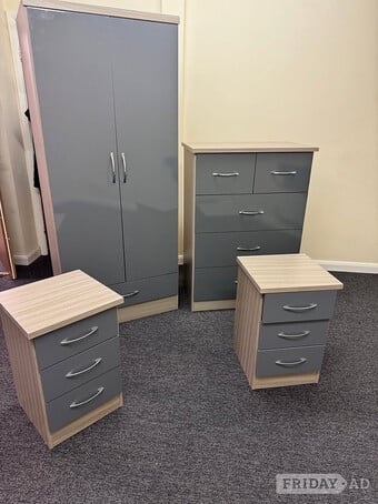 NEVADA 2 DOOR 1 DRAWER WARDROBE BEDROOM SET GREY GLOSS/LIGHT OAK 