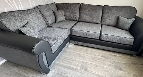 SHANNON 1 CORNER 2 CORNER SOFA - grey Carlton and black pu