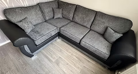 Rotherham SHANNON 1 CORNER 2 CORNER SOFA - grey Carlton and black pu