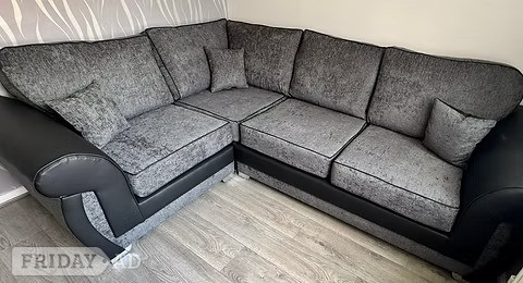 SHANNON 1 CORNER 2 CORNER SOFA - grey Carlton and black pu in Rotherham
