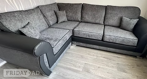 SHANNON 1 CORNER 2 CORNER SOFA - grey Carlton and black pu