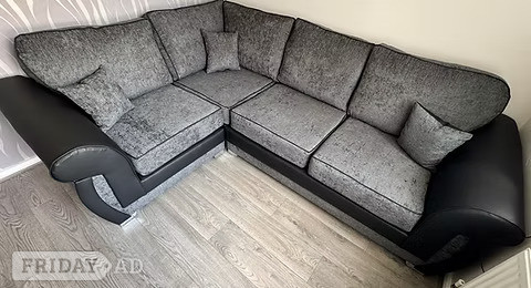 Rotherham SHANNON 1 CORNER 2 CORNER SOFA - grey Carlton and black pu