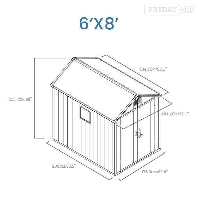 6x8 Garden shed, apex, plastic resin, strong and high quality