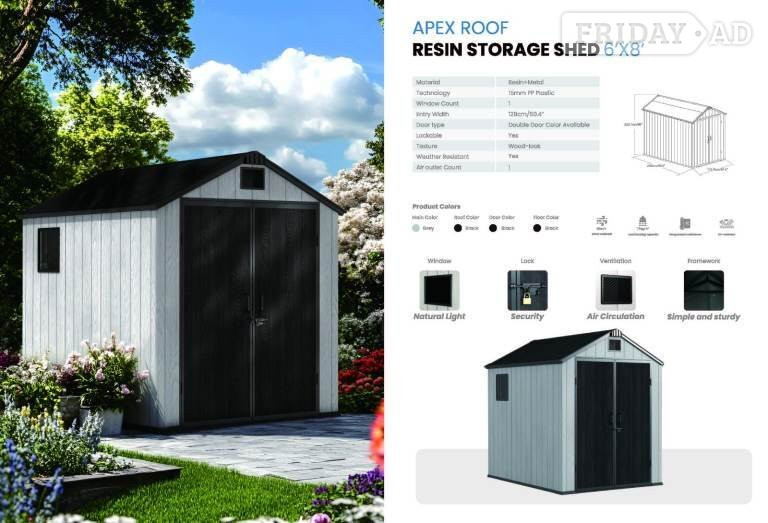 Canterbury 6x8 Garden shed, apex, plastic resin, strong and high quality