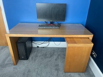 Ikea Jonas Solid Oak desk with glass top and additional pull out 
