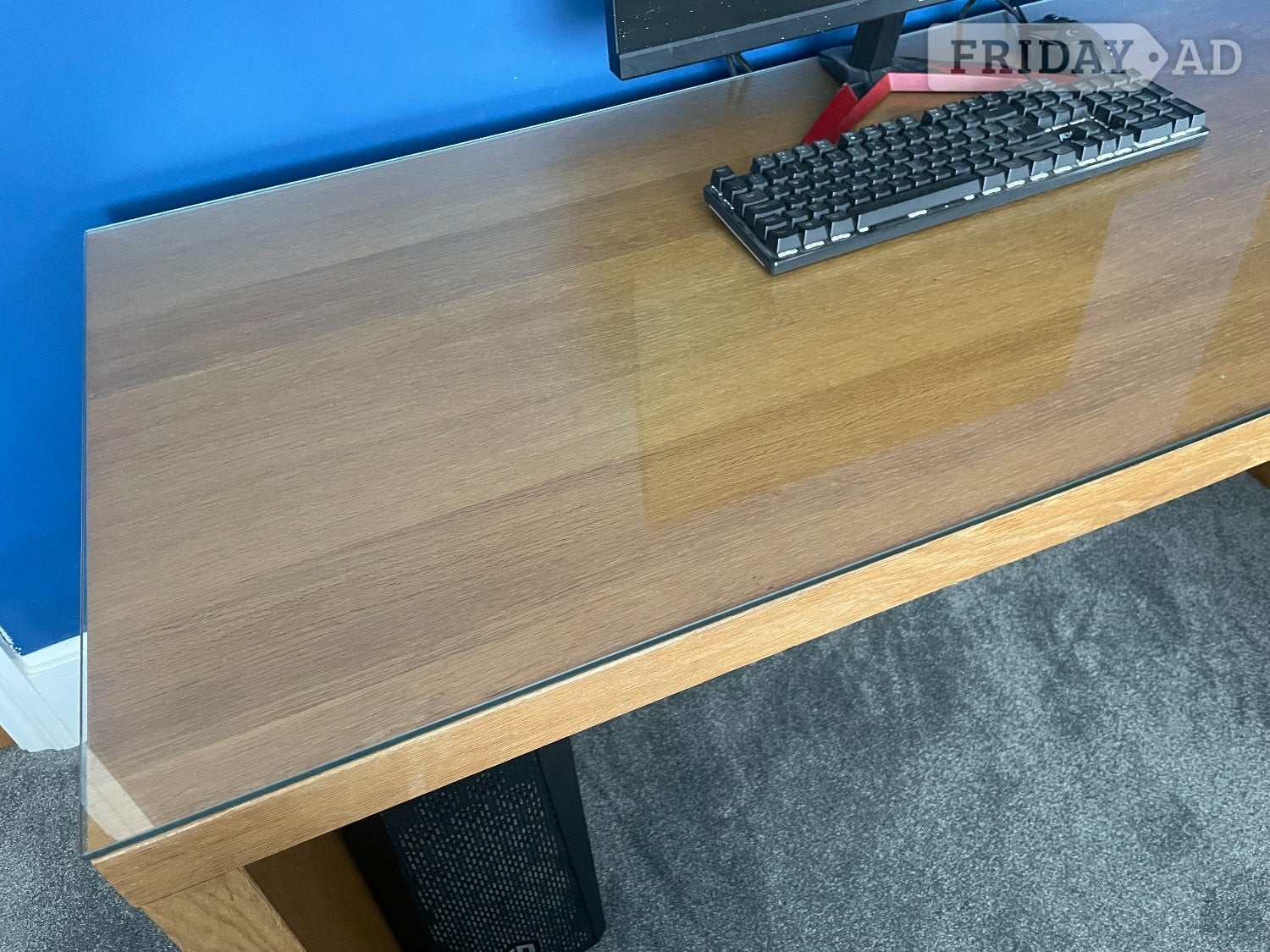 Shoreham-By-Sea Solid Oak desk Ikea Jonas with glass top and additional pull out 