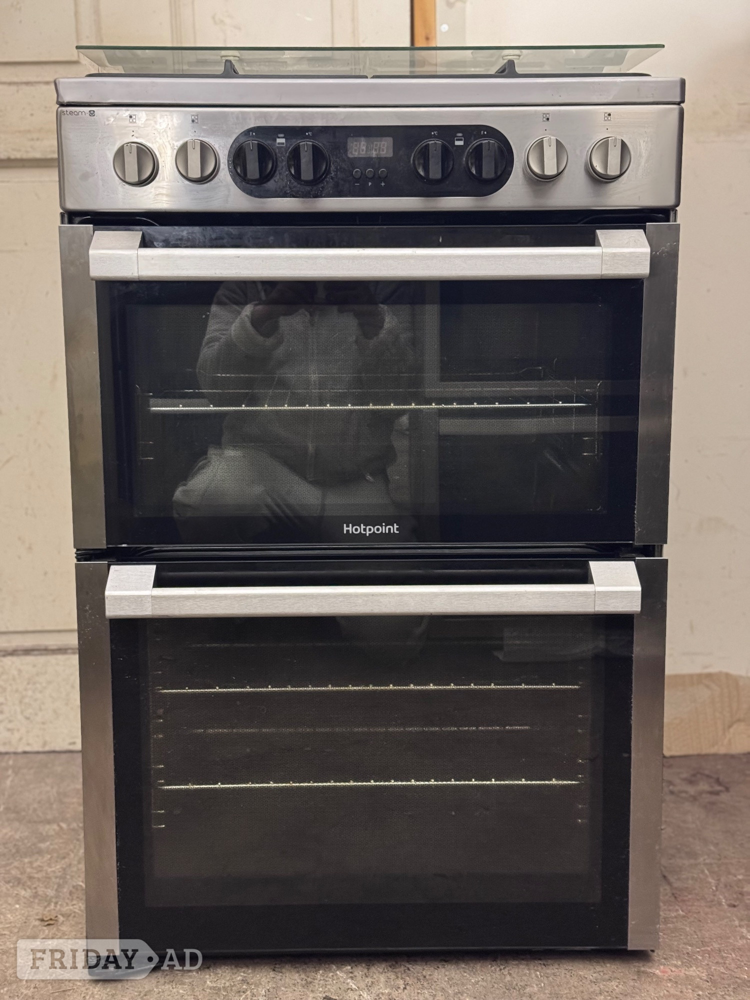 Hotpoint dual fuel gas cooker 60cm fsd black double oven 3 months