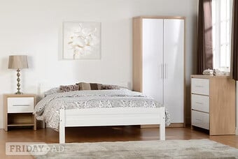 SEVILLE 2 DOOR WARDROBE CHEST AND BEDSIDE - WHITE GLOSS