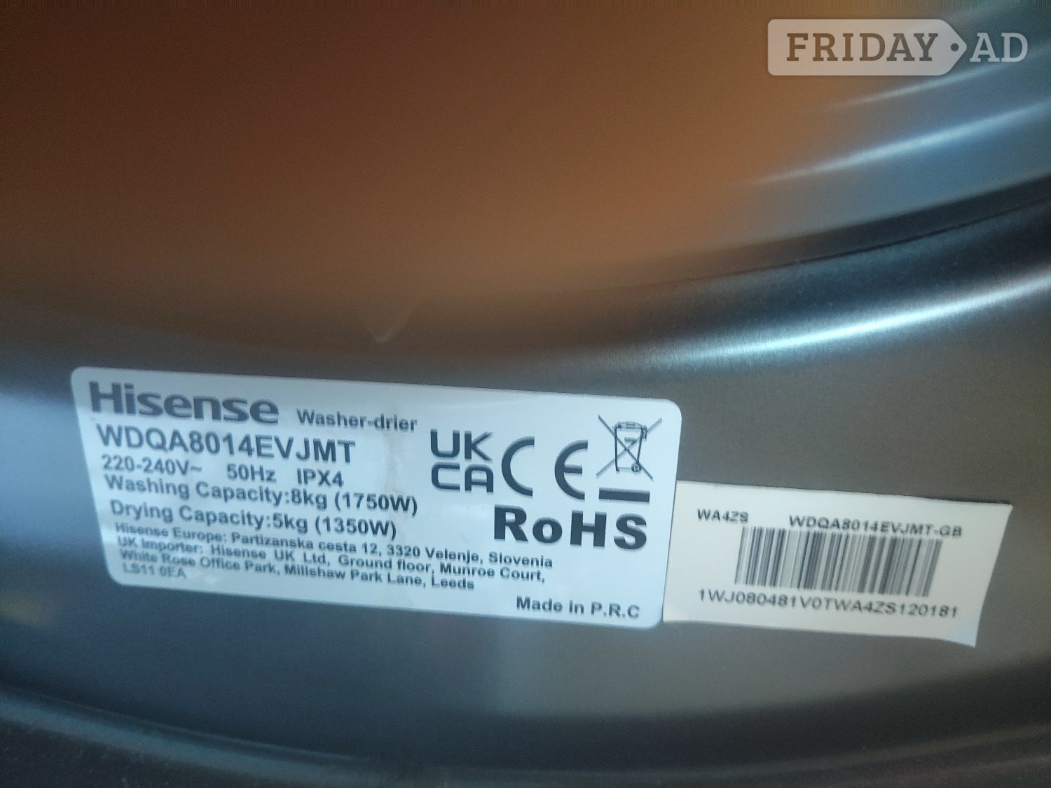 Arundel Hisense washer dryer,