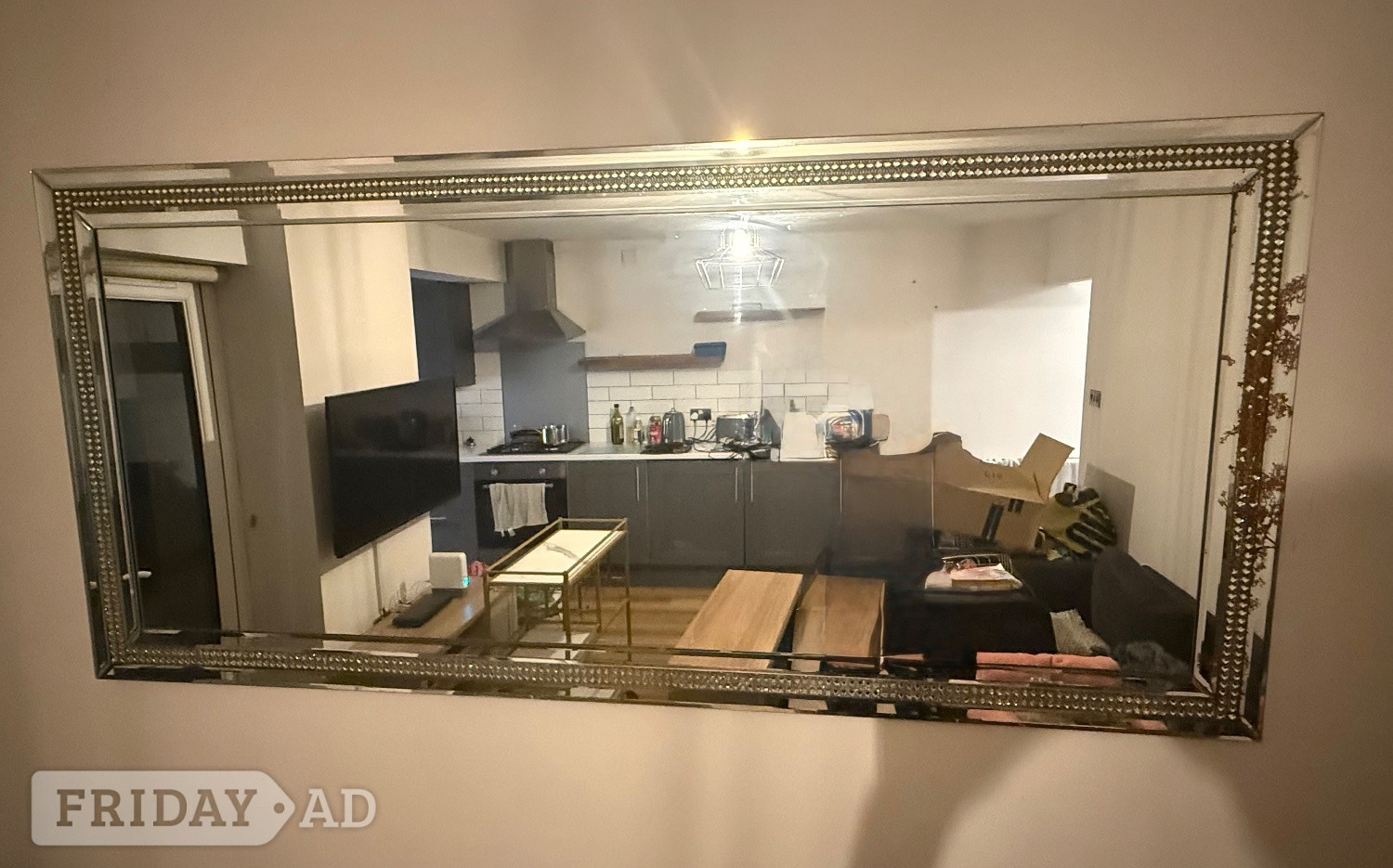 Large Rectangular Mirror with Decorative Beaded Frame in Brighton