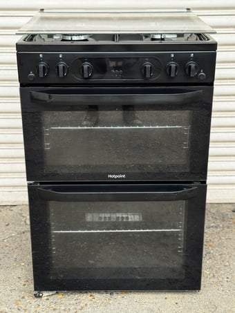 Hotpoint gas cooker 60cm fsd black double oven 3 months warranty