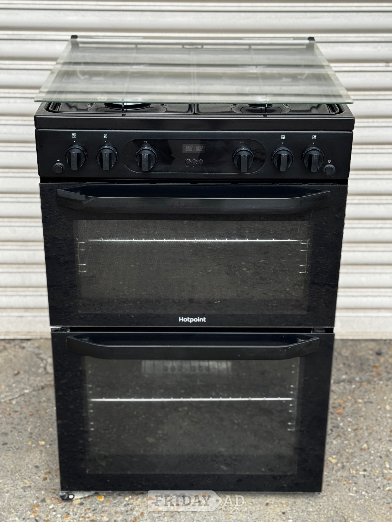 Hotpoint gas cooker 60cm fsd black double oven 3 months warranty