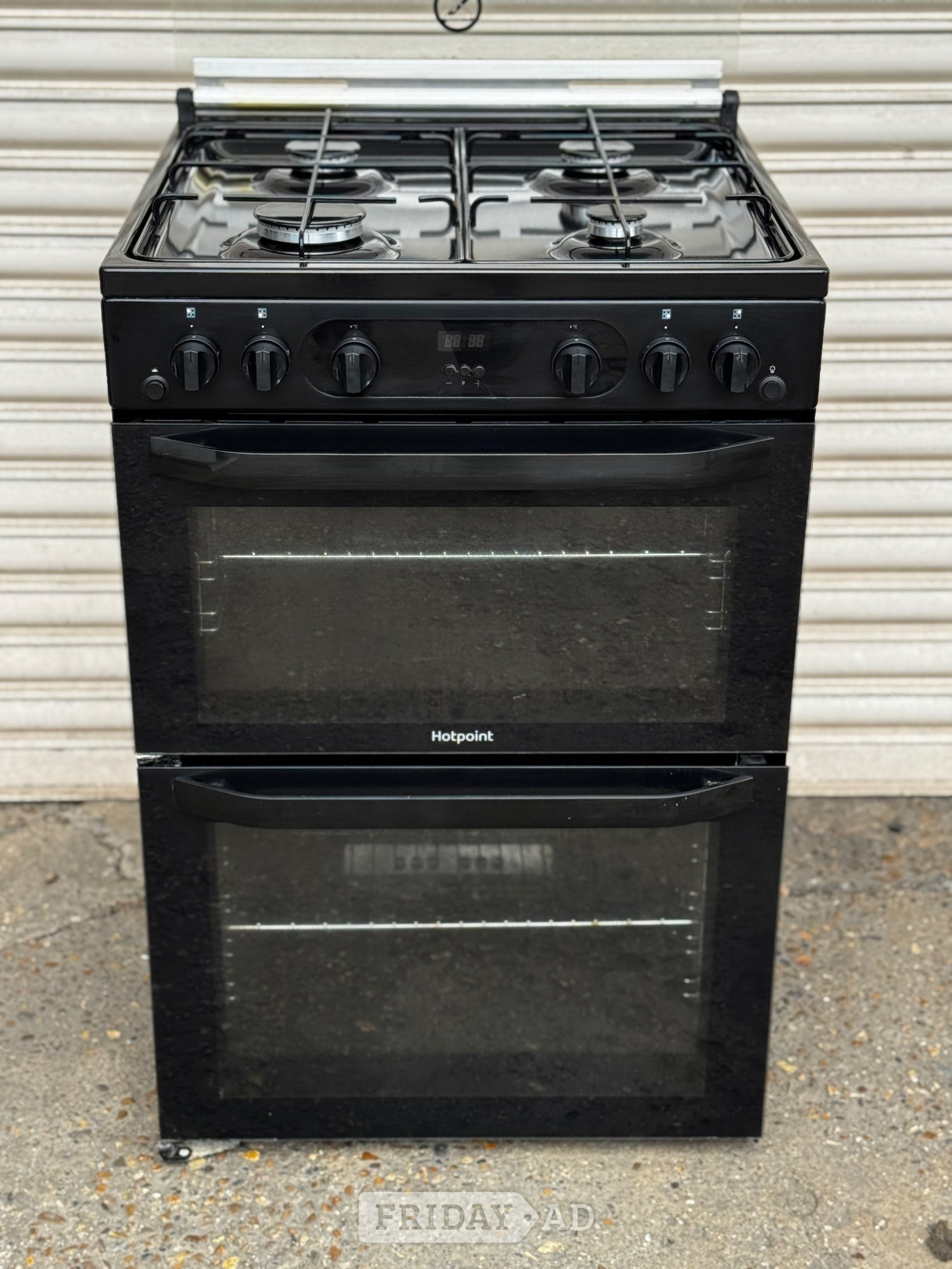 Romford Hotpoint gas cooker 60cm fsd black double oven 3 months warranty