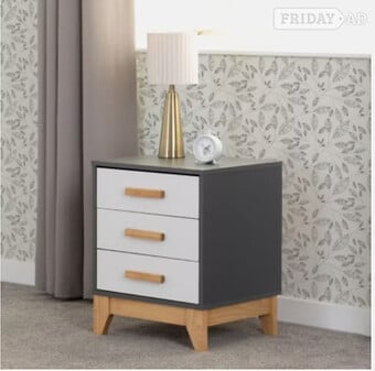 Cleveland 3 Drawer Bedside - White/Grey Metal Effect