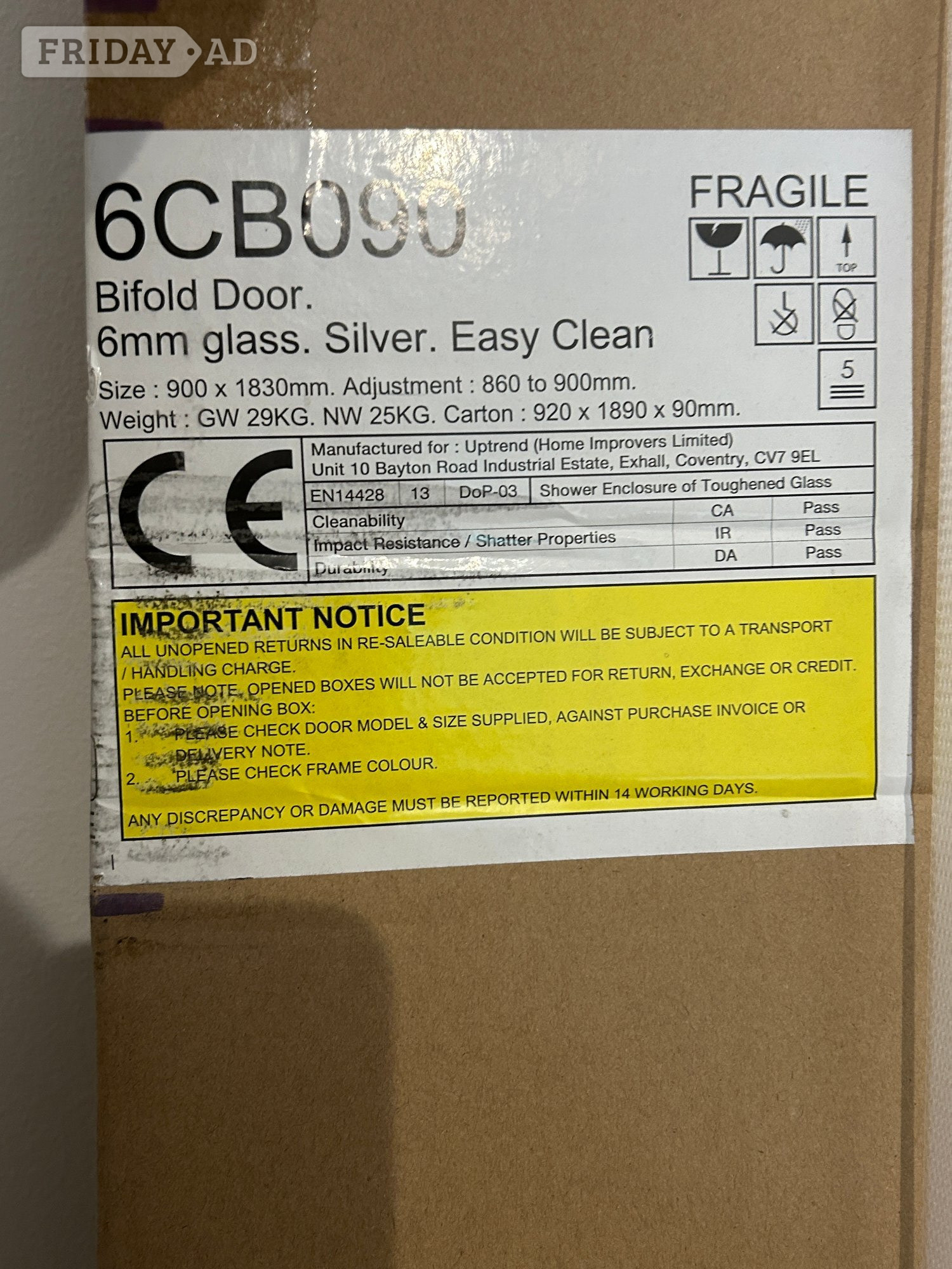 Pivot shower door 800mm