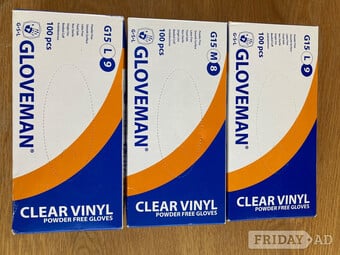 Gloveman clear vinyl gloves 3 boxes of 100