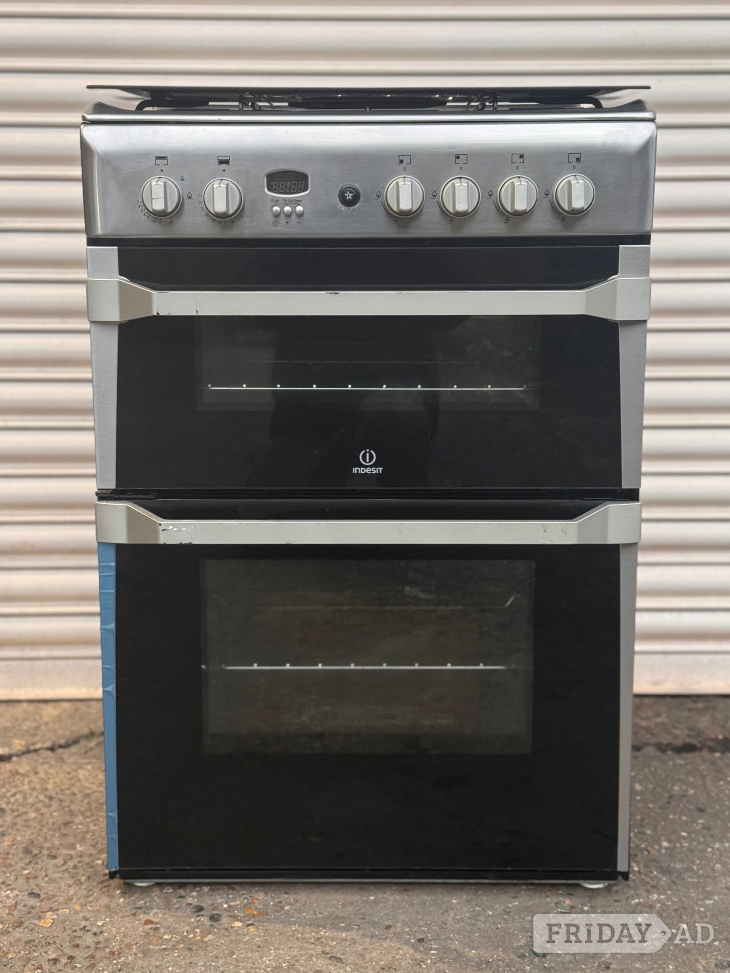 Indesit gas cooker 60cm fsd double oven stainless steel 3 months 