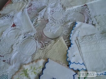 various collections of laces/crochets/embrodiery and the like. dressing table sets, runners  etc.