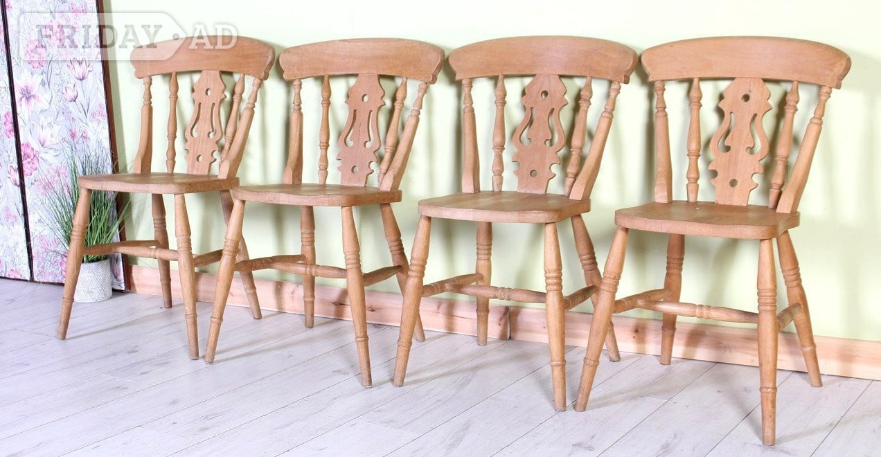 Hailsham Delivery Options - 4 Solid Beech Farmhouse Fiddle Back Chairs
