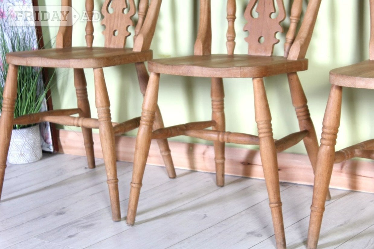 Delivery Options - 4 Solid Beech Farmhouse Fiddle Back Chairs - Furniture in Hailsham