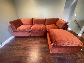 Hudson Burnt Orange Velvet 4x Seater Corner Sofa, Modular Modern 