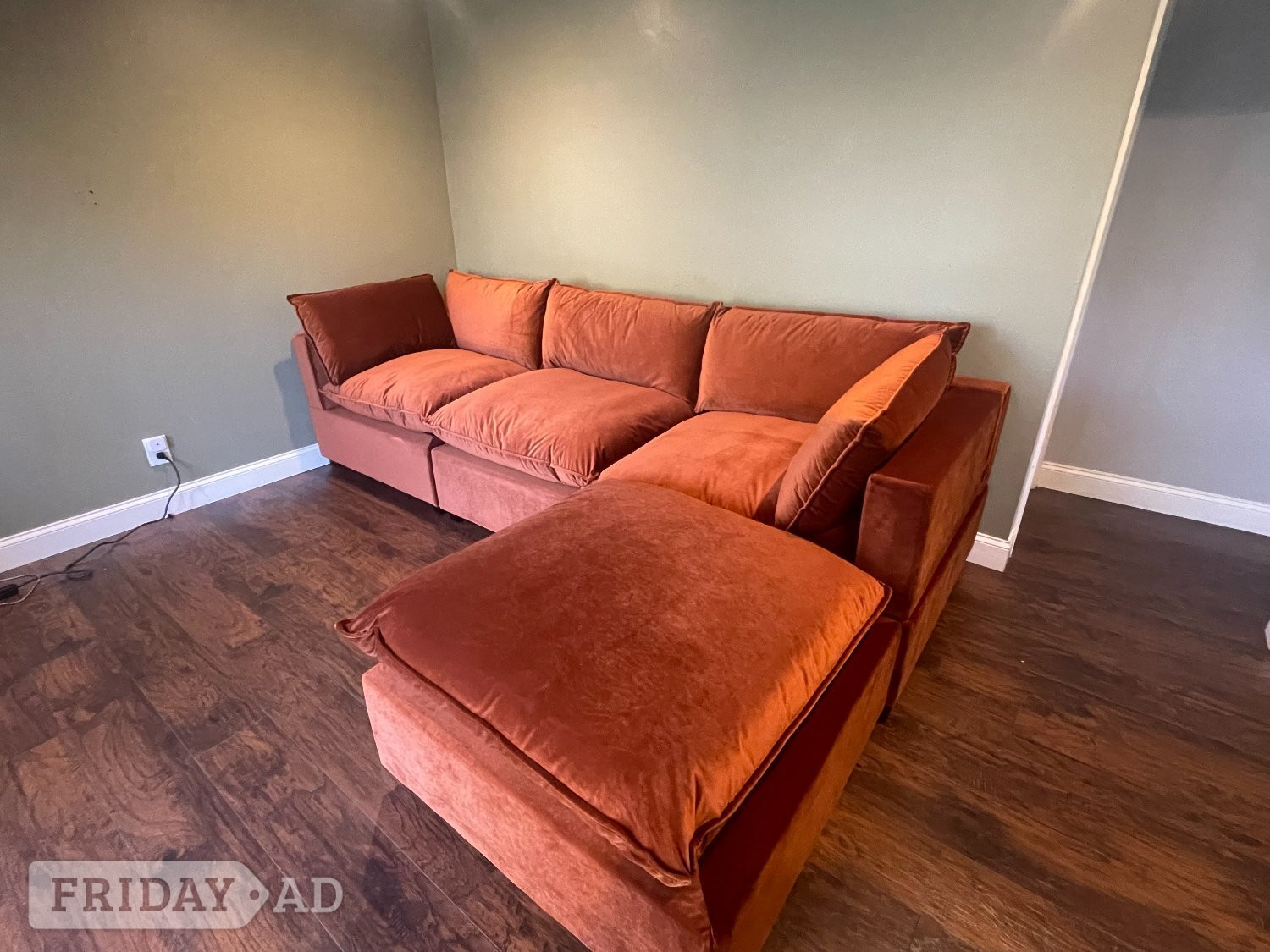 Hudson Burnt Orange Velvet 4x Seater Corner Sofa, Modular Modern 