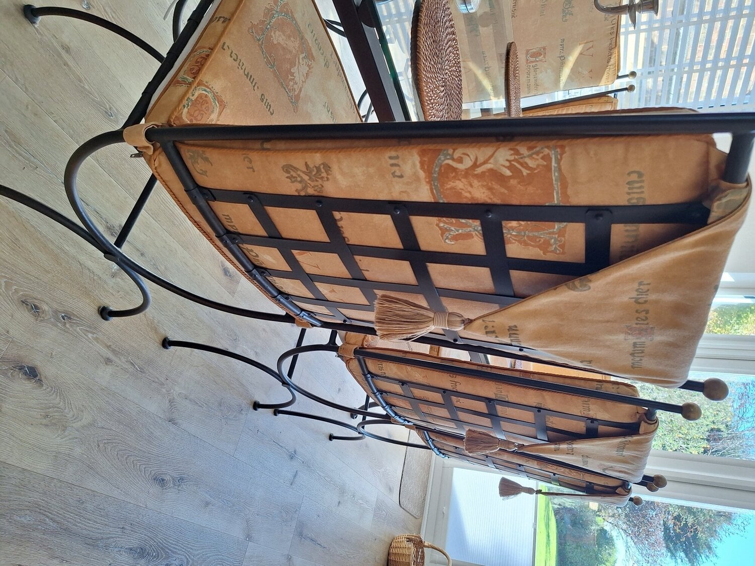 Littlehampton Clear Glass Dining Table with metal bass and 8 chairs
