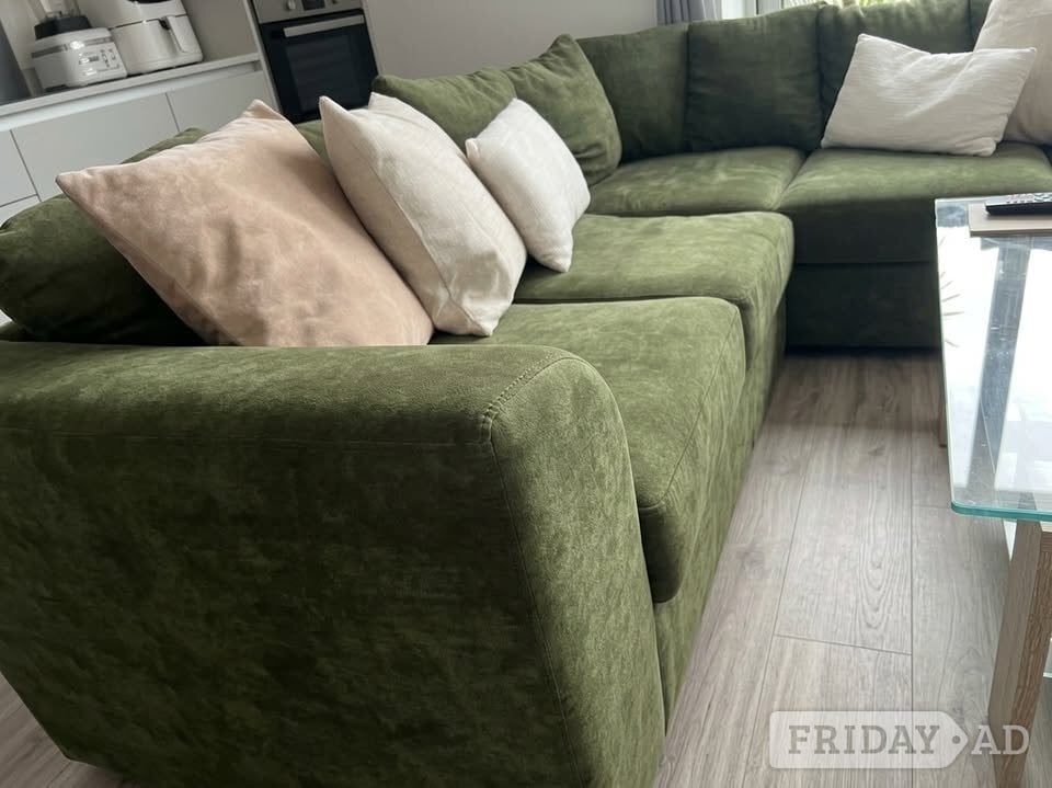 DFS Olive Green Plush Velvet Corner Sofa,Modular 5x Seater Modern