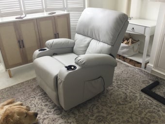 2 light grey faux leather recliner massage chairs