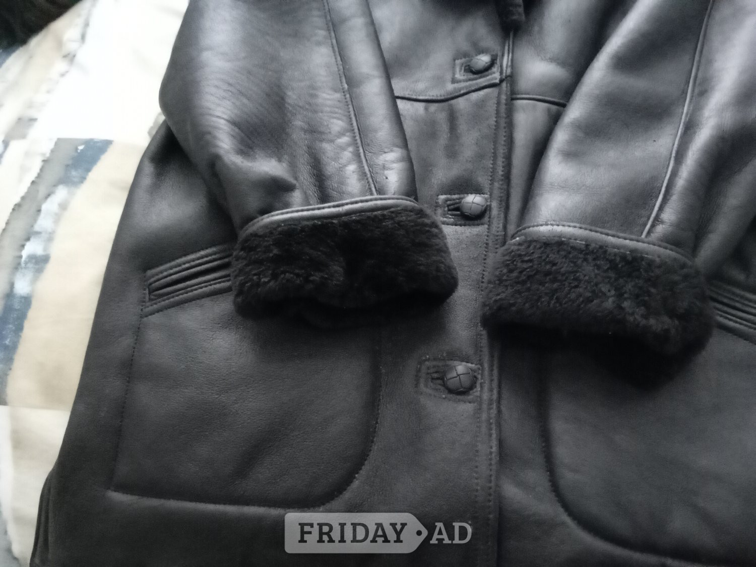Black sheepskin coat large real 