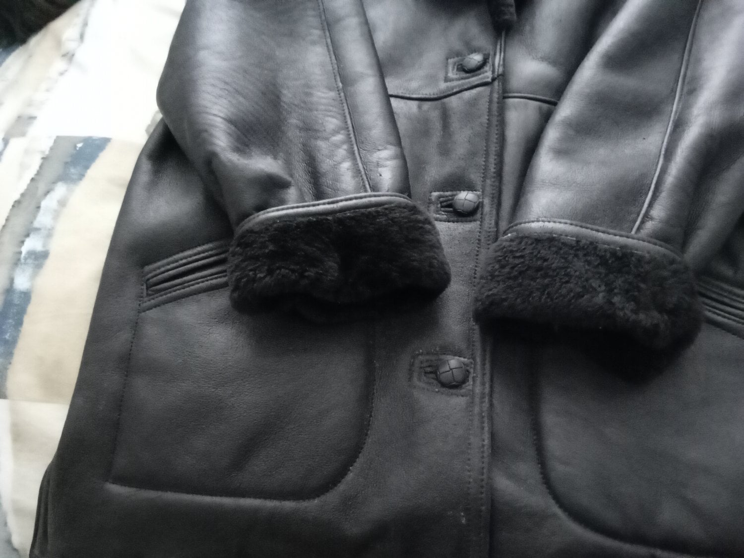 Black sheepskin coat large real 
