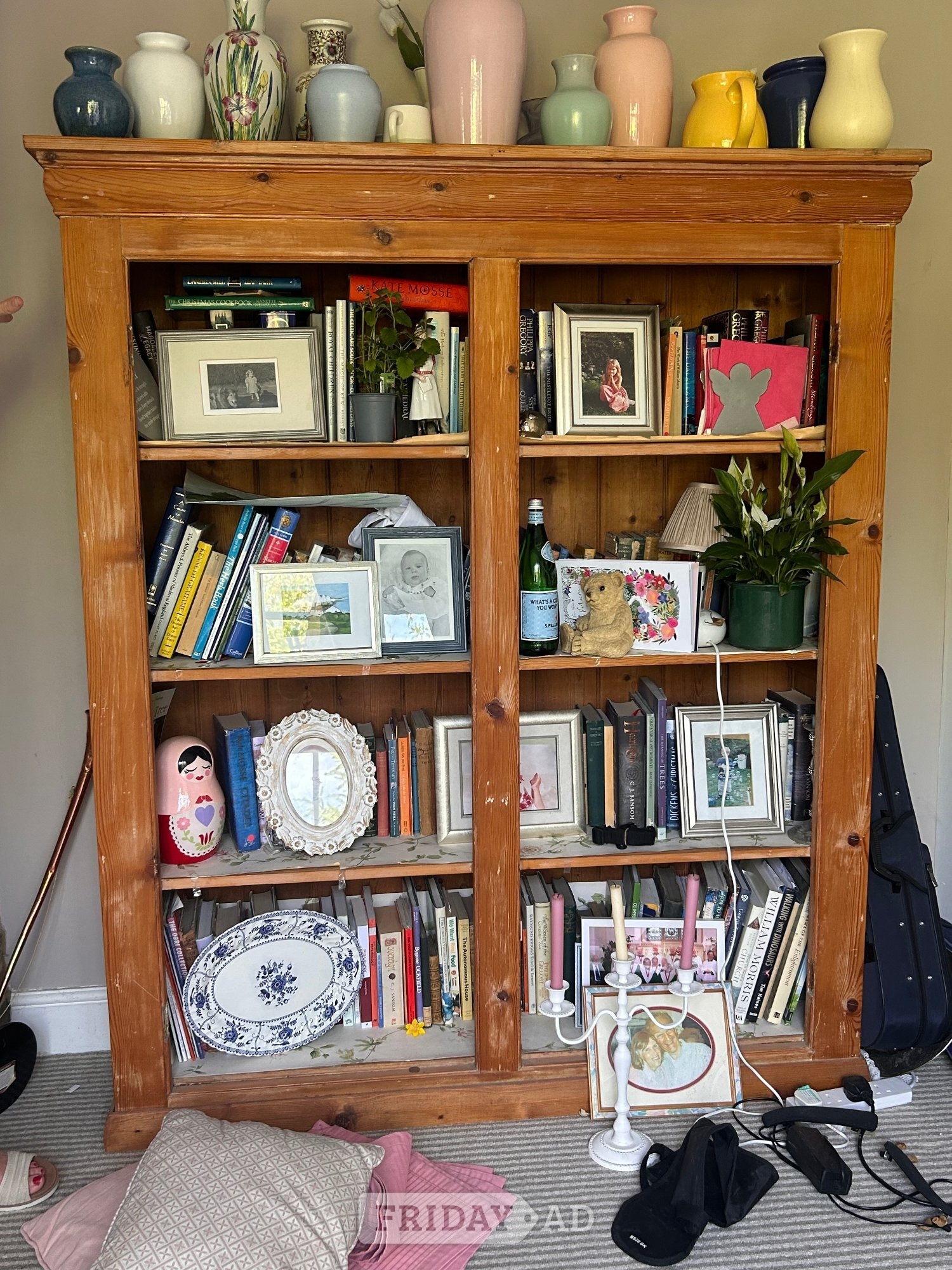 Very large pine antique storage shelves originally school in Uckfield