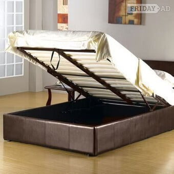 DOUBLE - PRADO OTTOMAN BEDSTEAD - BROWN FAUX LEATHER