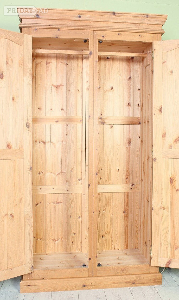 UK Delivery - Second-Hand Waxed Pine Wardrobe 2 Main Section in Hailsham