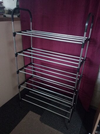 Chrome metal and black plastic shoe,storage rack