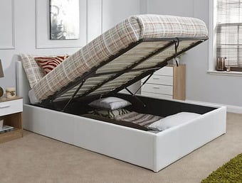 DOUBLE - END LIFT WHITE FAUX LEATHER OTTOMAN STORAGE BEDSTEAD