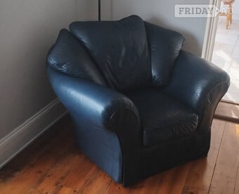 Dark Blue Leather Armchair, Excellent Condition