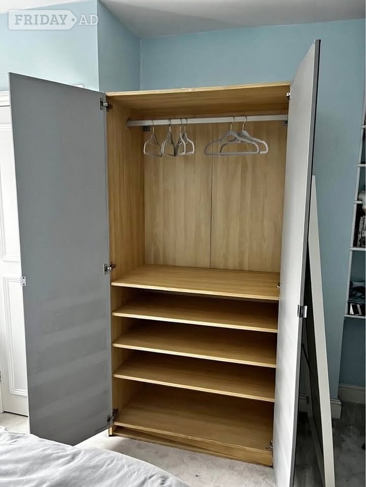  2 Door Oak Vinatge Fully Mirrored Wardrobe with Hanging Rail 