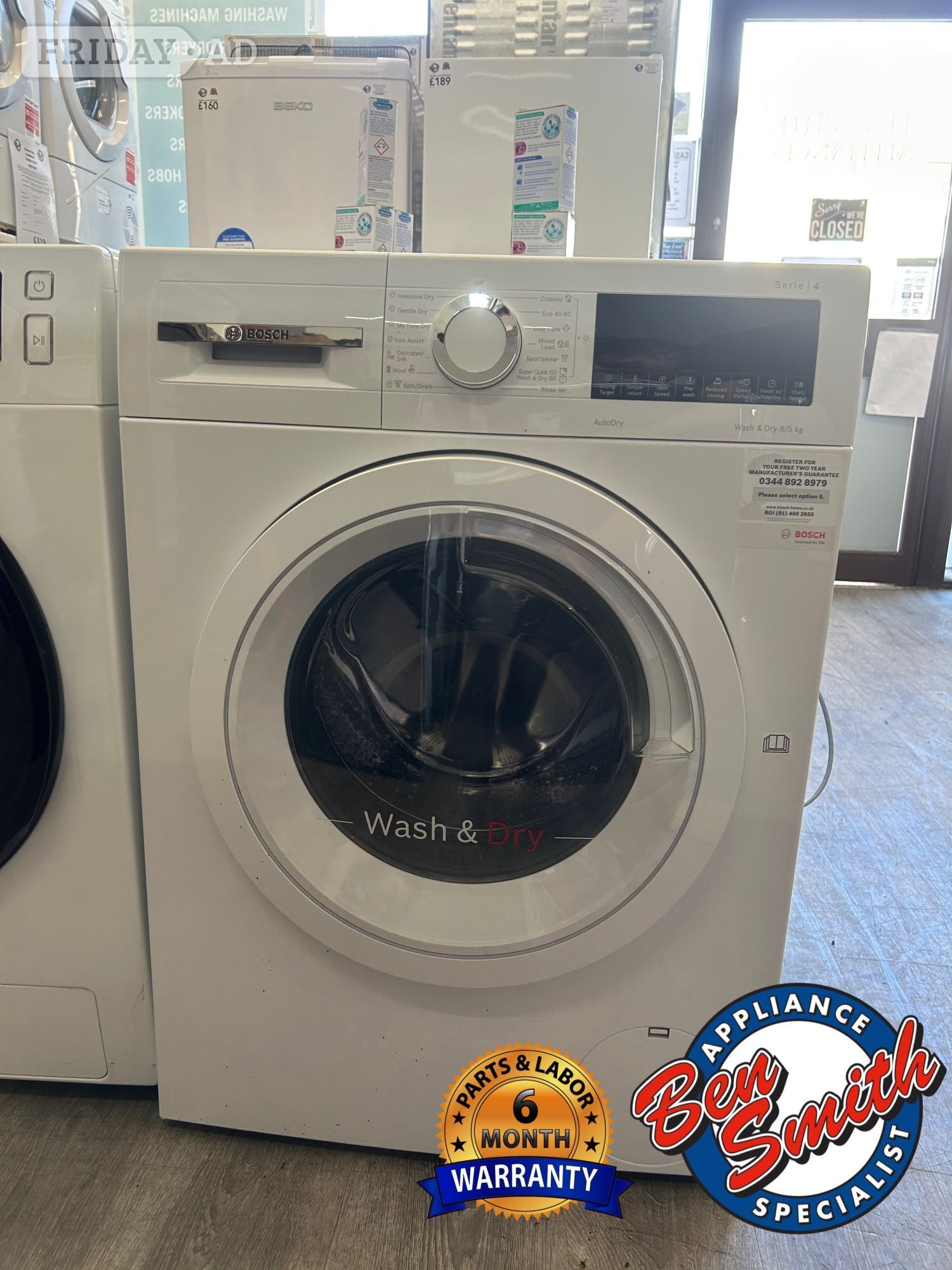 BOSCH 8/5KG WASHER DRYER 6 m old  in St. Leonards-On-Sea