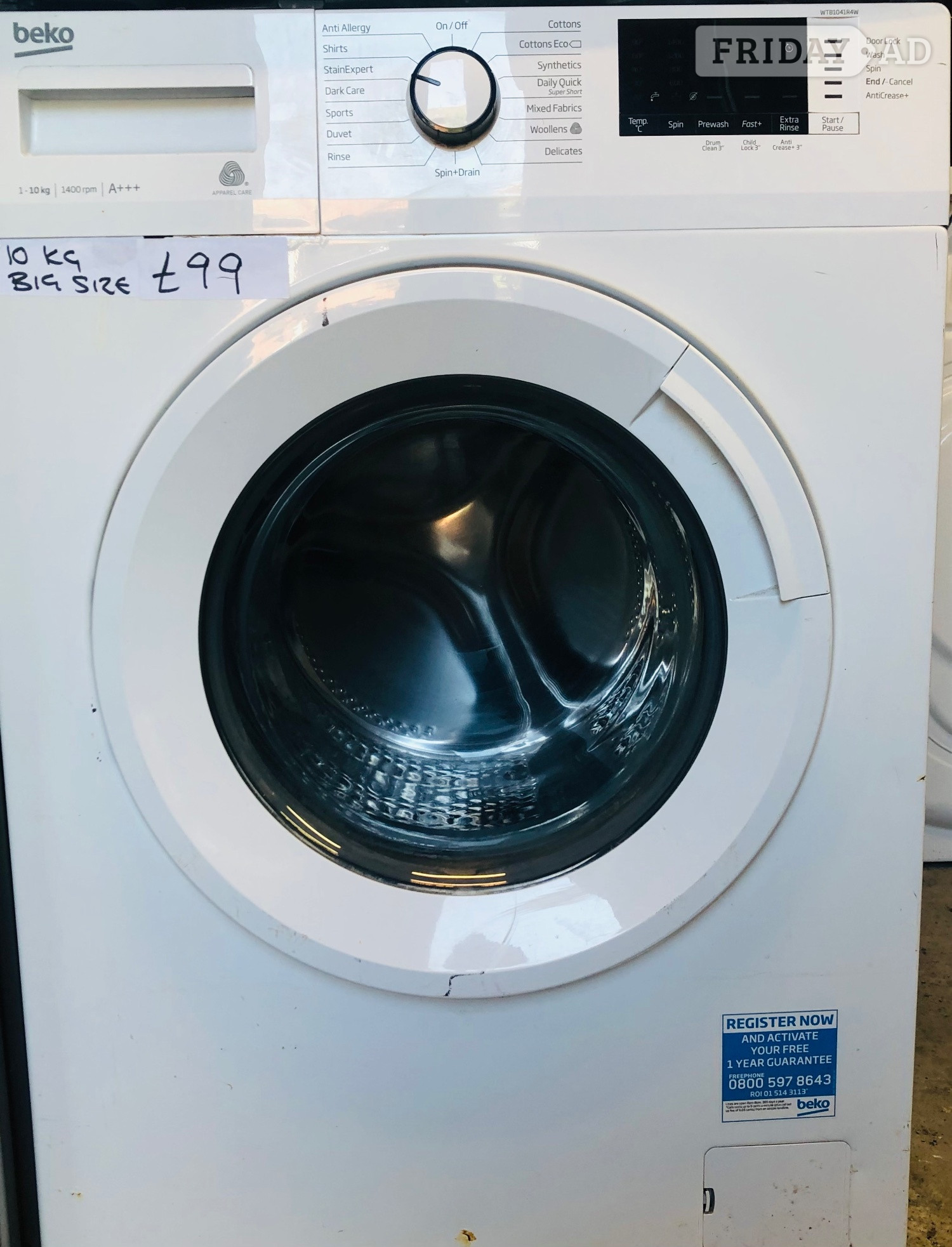 Beko 10KG load 1400 rpm washing machine with large size drum. in Daventry