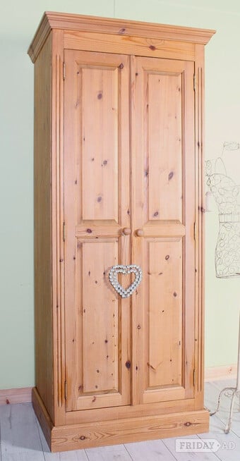 UK Delivery - Second-Hand Waxed Pine Wardrobe 2 Hang Rails 6 Sect