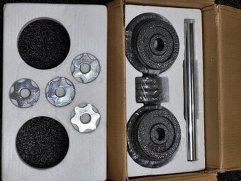 Cast iron dumbell and barbell set