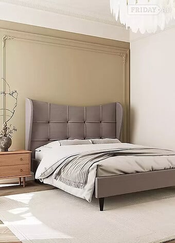 KING - VERONA BED FRAME - BROWN FABRIC