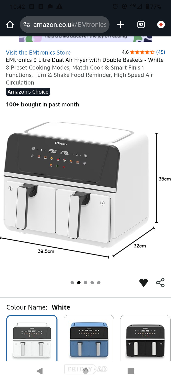 Dorking New 9L White EMtronics Air Fryer 