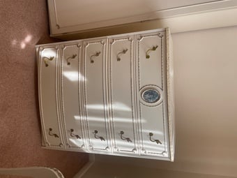 Small dressing table with matching chest of drawers, wardrobe and