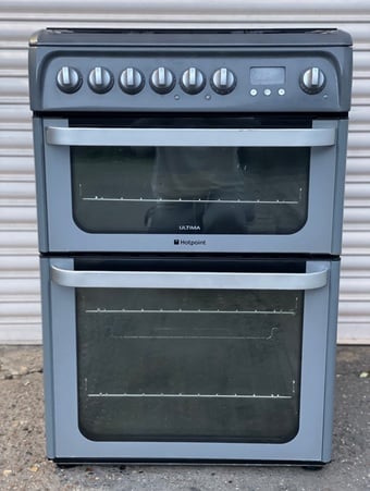 Hotpoint gas cooker 60cm fsd grey double oven 3 months warranty