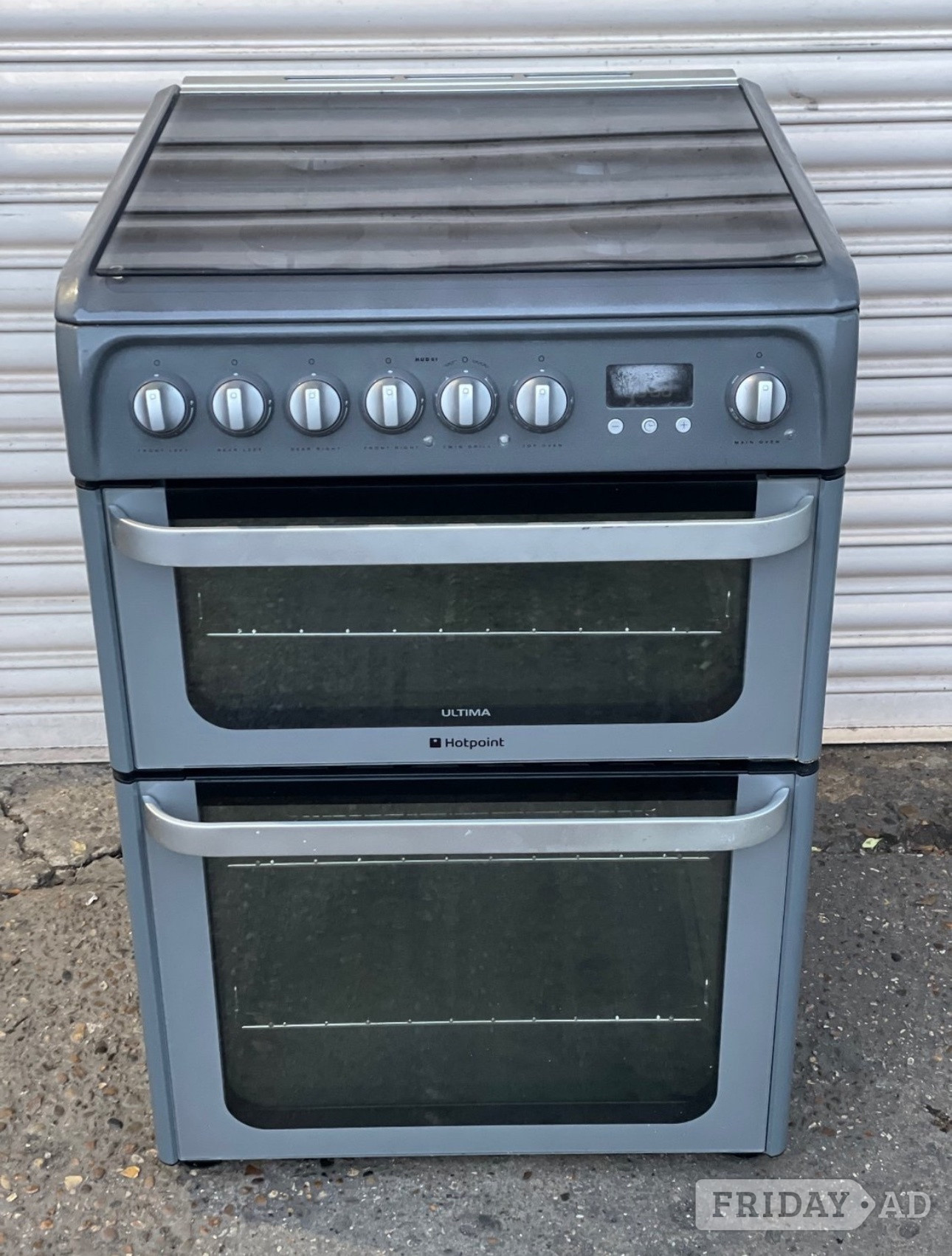 Hotpoint gas cooker 60cm fsd grey double oven 3 months warranty
