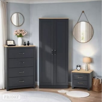 Portland 2 Door Trio Set - Grey/Oak Effect