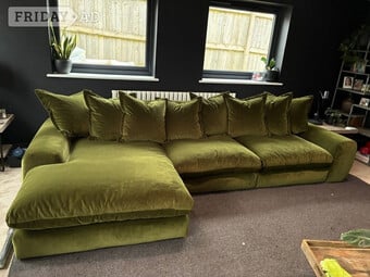 Loaf Wodge Olive Green 4x Seater Plush Velvet Corner Sofa