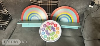 Children wooden shelves and clock 
